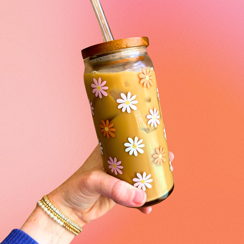 20oz Retro Daisy Glass Tumbler - PREORDER - Ships Mid-September