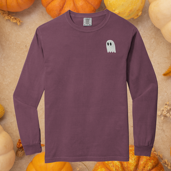 Little Ghosty Embroidered on Berry Tee PREORDER - Choose Your Garment!