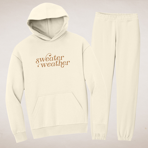 Sweater Weather on Griege Hoodie and Sweatpants Matching Lounge Set