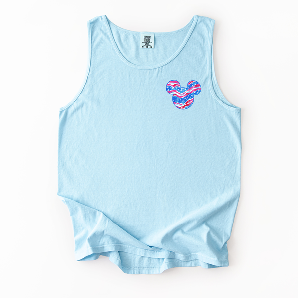 Abstract Flag Mouse Head on Chambray Tank/Tee (Youth Sizes Available!) PREORDER
