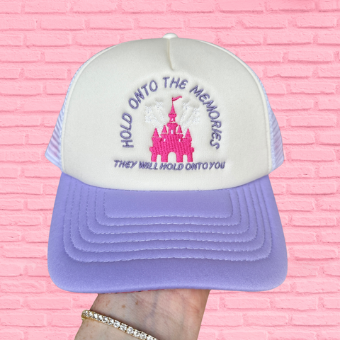 Lavender Hold Onto The Memories Castle Women's Trucker Hat