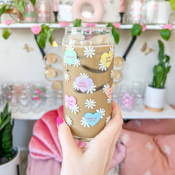 20oz Candy Heart Daisy Glass Tumbler