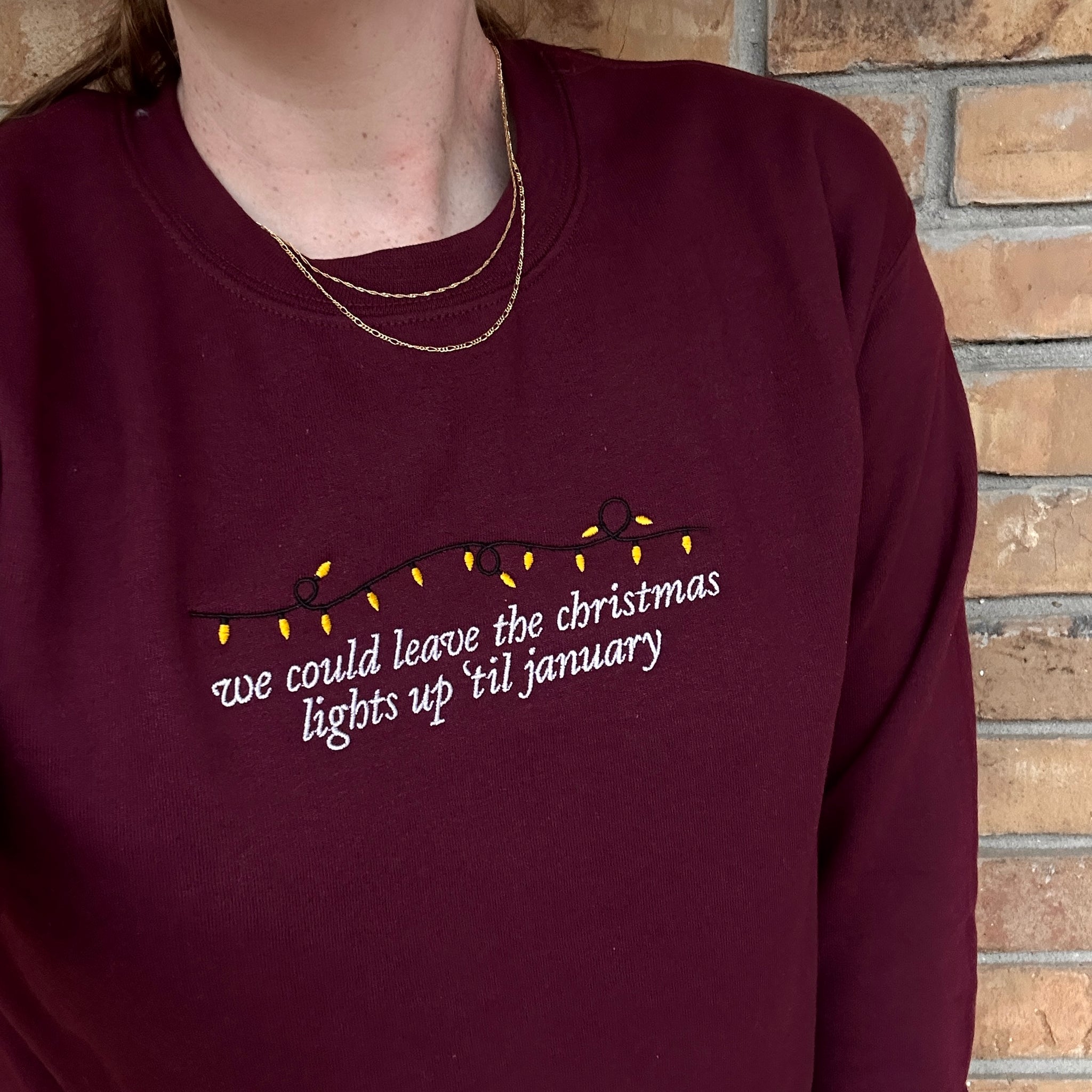 Lights Up 'Til January on Maroon Gildan Heavy Blend Sweatshirt