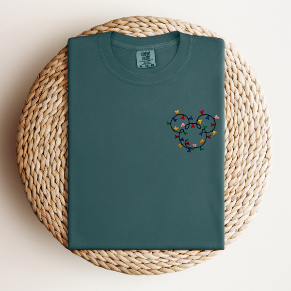 Christmas Mouse Lights on Blue Spruce Tee PREORDER