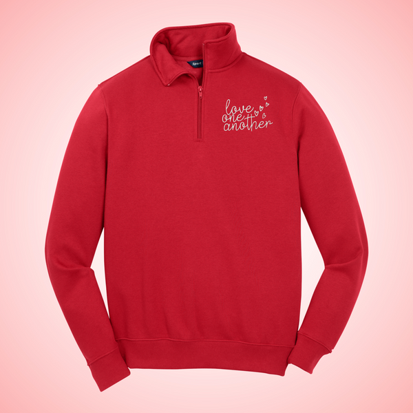 Love One Another Embroidered on True Red Quarter Zip PREORDER