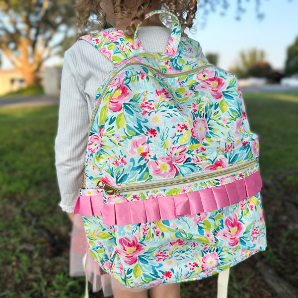 Colorful Flowers Preschool Ruffle Backpack