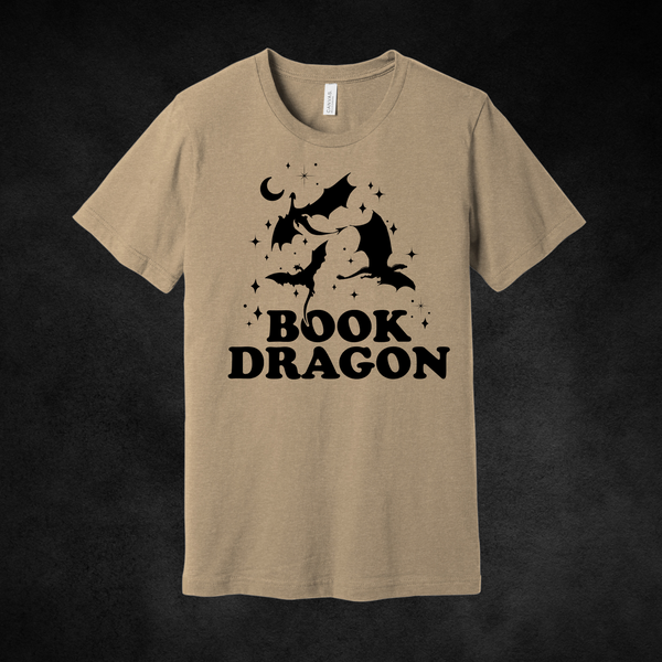 Book Dragon on Heather Tan Tee PREORDER