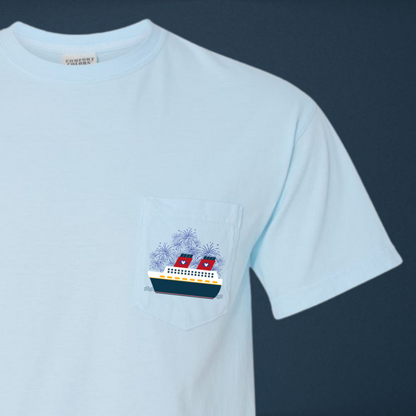 Magical Cruise With Fireworks on Chambray Pocket Tee (Family Matching Available!)