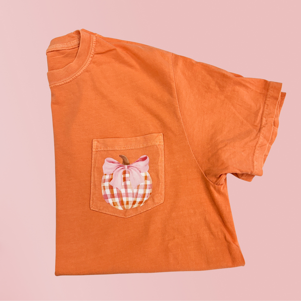 Plaid Pink Pumpkin on Melon Pocket Tee