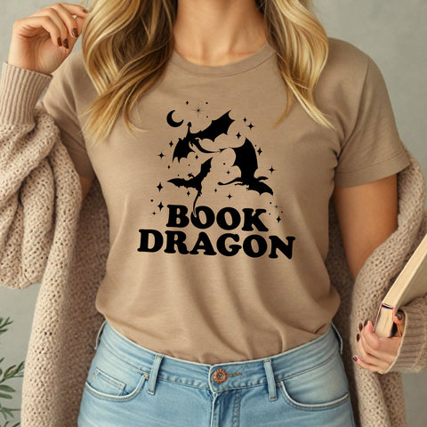 Book Dragon on Heather Tan Tee PREORDER