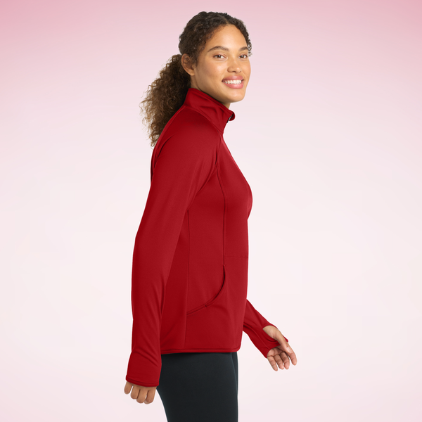 Ladies Sporty Quarter Zip Mouse Love on True Red Pullover PREORDER