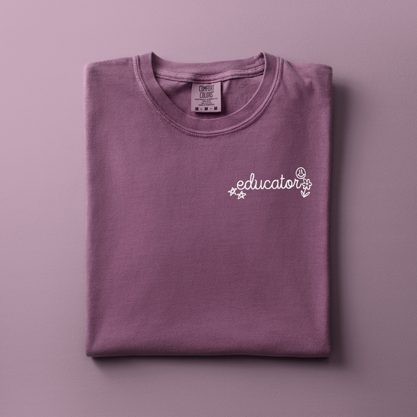Educator Embroidered on Berry Tee PREORDER