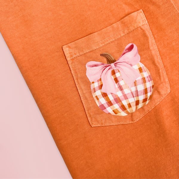 Plaid Pink Pumpkin on Melon Pocket Tee