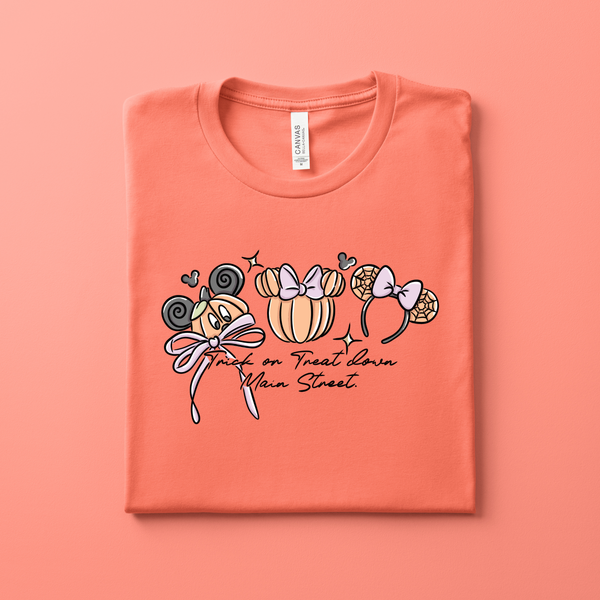 Trick or Treat Down Main Street on Coral Tee PREORDER