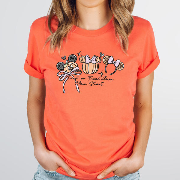 Trick or Treat Down Main Street on Coral Tee PREORDER
