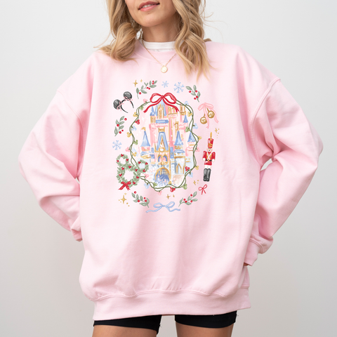 Christmas Castle on Light Pink Sweatshirt PREORDER