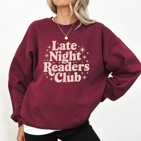 Late Night Readers Club on Maroon Sweatshirt PREORDER