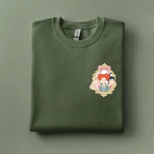 Halloween Sisters on Military Green Sweatshirt PREORDER