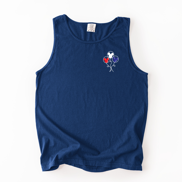 4th of July Red, White, and Blue Mouse Balloons on True Navy Tank/Tee (Youth Sizes Available!) PREORDER