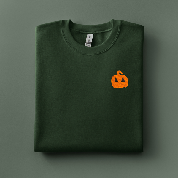 Jack-O-Lantern Embroidered on Forest Green Sweatshirt PREORDER