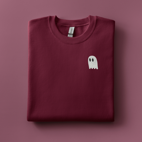 Little Ghosty Embroidered on Maroon Sweatshirt PREORDER