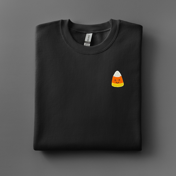 Happy Candy Corn Embroidered on Black Sweatshirt PREORDER