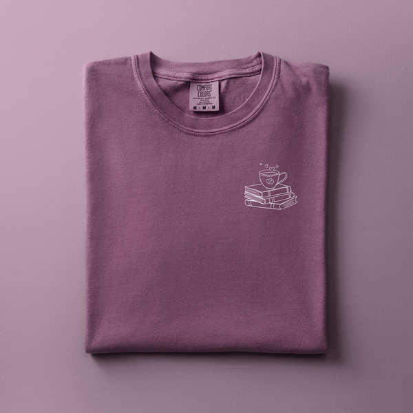 Coffee with Books Embroidered Tee | Choose Your Color