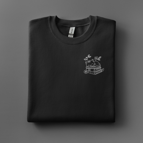 Reading Cat Embroidered Sweatshirt | Choose Your Color