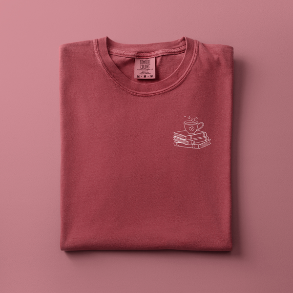 Coffee with Books Embroidered Tee | Choose Your Color