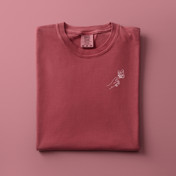 Hand with Butterfly Embroidered Tee | Choose Your Color