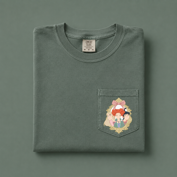Halloween Sisters on Moss Pocket Tee PREORDER