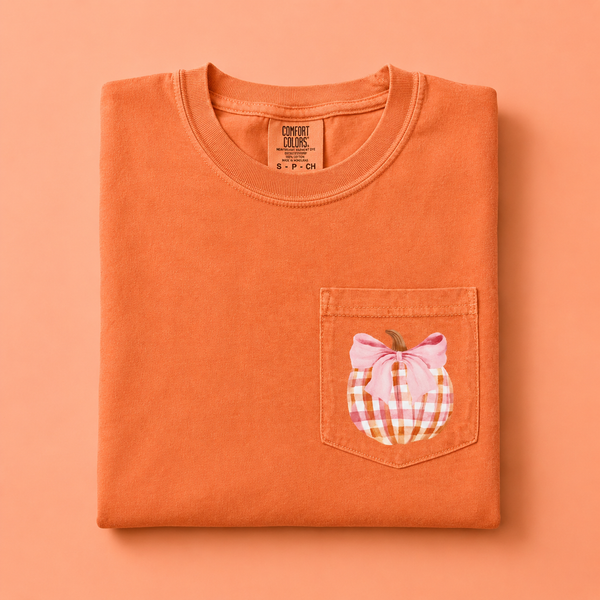 Plaid Pink Pumpkin on Melon Pocket Tee PREORDER