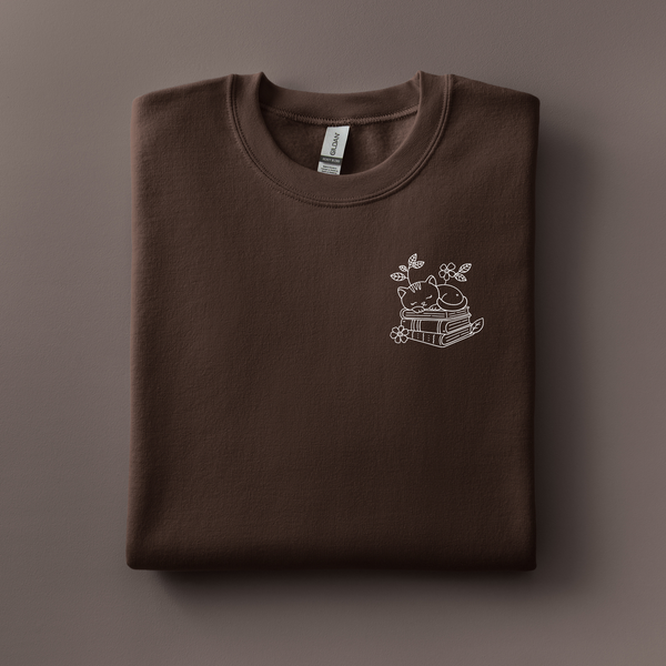 Reading Cat Embroidered Sweatshirt | Choose Your Color