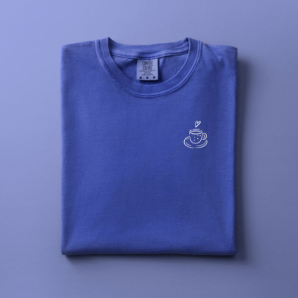 Cup of Coffee or Tea Embroidered Tee | Choose Your Color