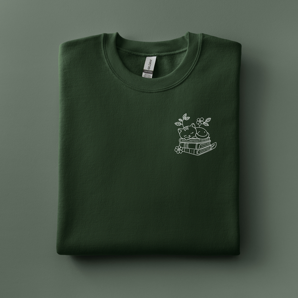 Reading Cat Embroidered Sweatshirt | Choose Your Color