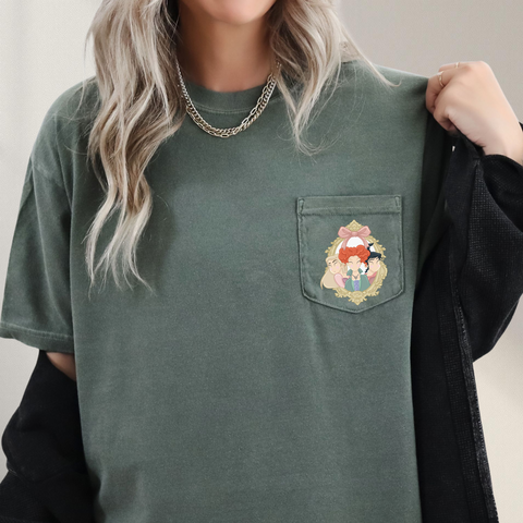 Halloween Sisters on Moss Pocket Tee PREORDER