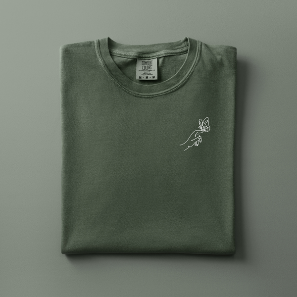 Hand with Butterfly Embroidered Tee | Choose Your Color
