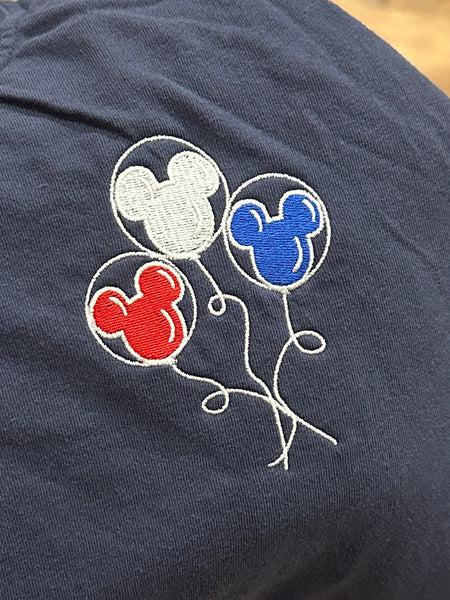 4th of July Red, White, and Blue Mouse Balloons on Navy Tee