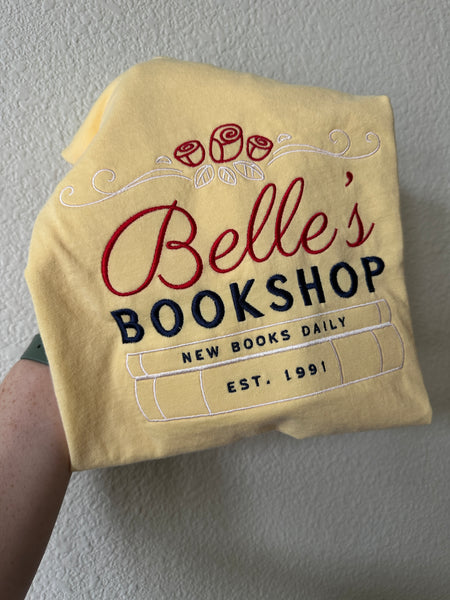 Belle's Bookshop on Warm Yellow Tee