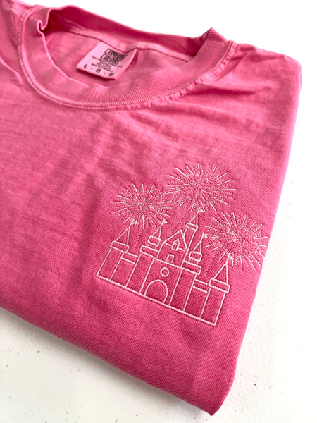 Light Pink Magical Castle on Hot Pink Tee PREORDER (Youth Sizes Available!) 🩷