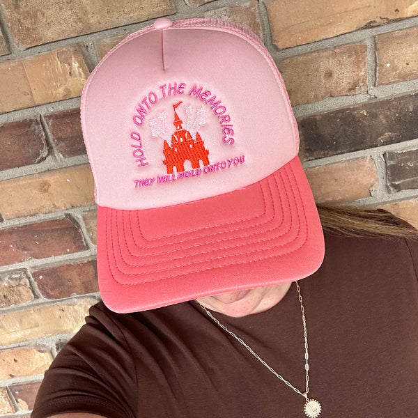 Pink Hold Onto The Memories Castle Women's Trucker Hat