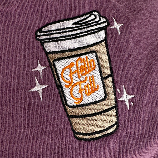 Hello Fall Coffee Cup on Berry Tee