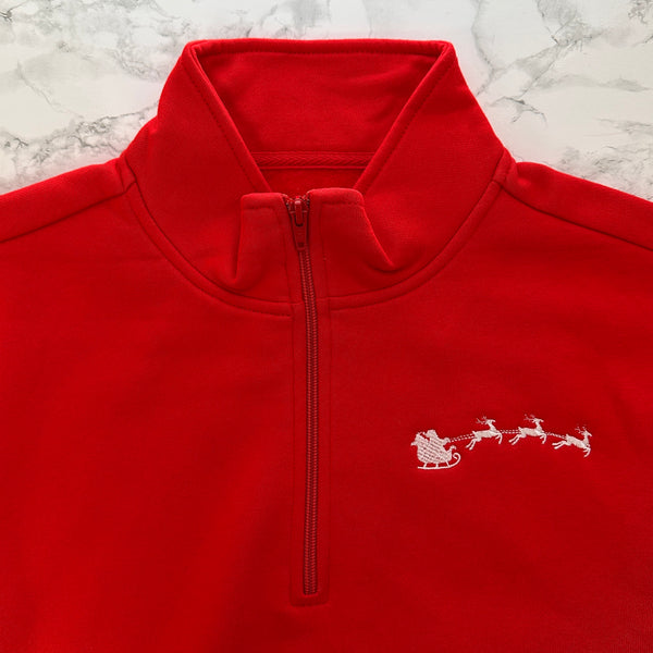 Santa's Sleigh on True Red Quarter Zip