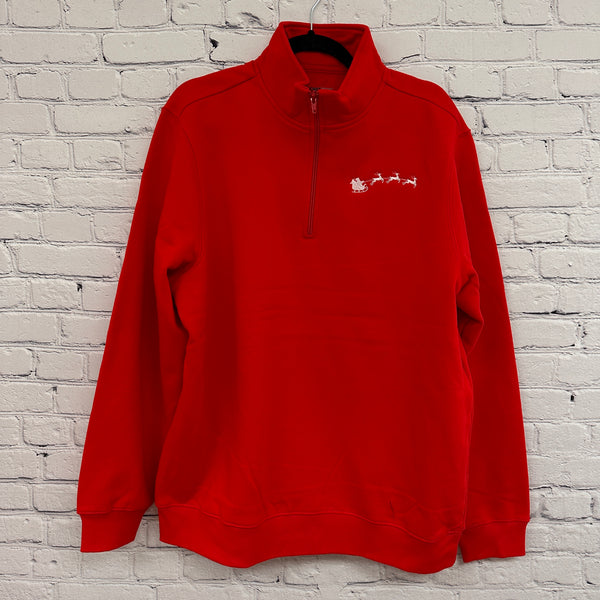 Santa's Sleigh on True Red Quarter Zip