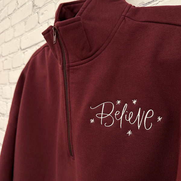 Believe on Maroon Quarter Zip