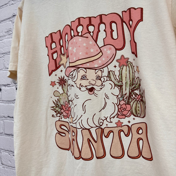 Retro Howdy Santa on Ivory Tee