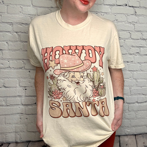 Retro Howdy Santa on Ivory Tee