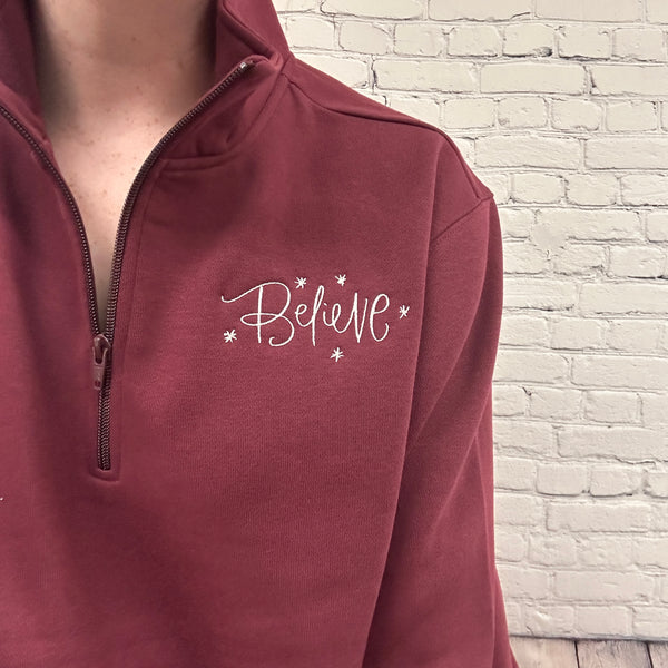 Believe on Maroon Quarter Zip