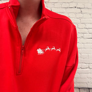 Santa's Sleigh on True Red Quarter Zip