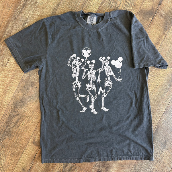 Skeletons With Balloons on Pepper Tee - October Tee of the Month